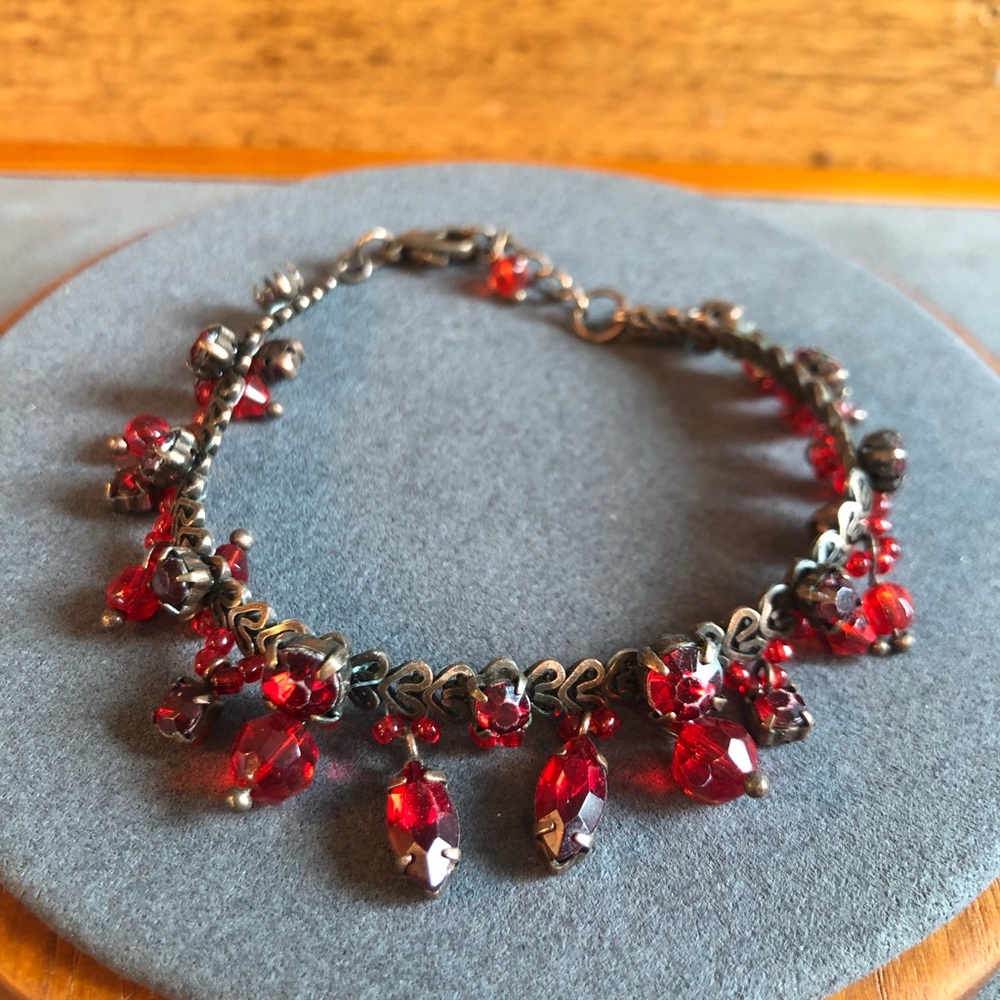 Red copper and rhinestone bracelet